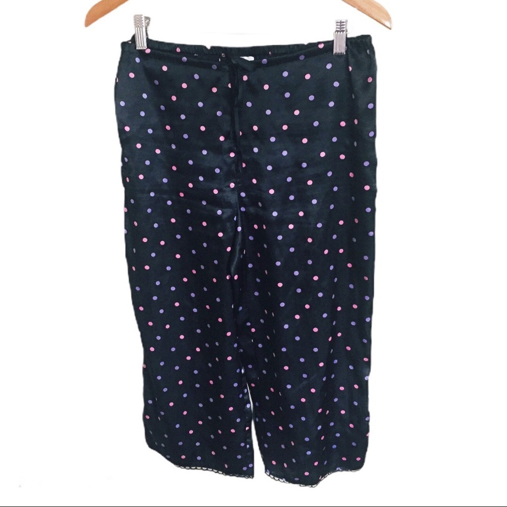 LA SENZA Polka Dot Pyjama Crop Bottoms With Edging Lace Trim Black Size Small